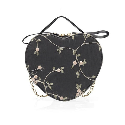 Sweet Lace Round Handbags Synthetic Leather Crossbody Bags Small Flower Chain