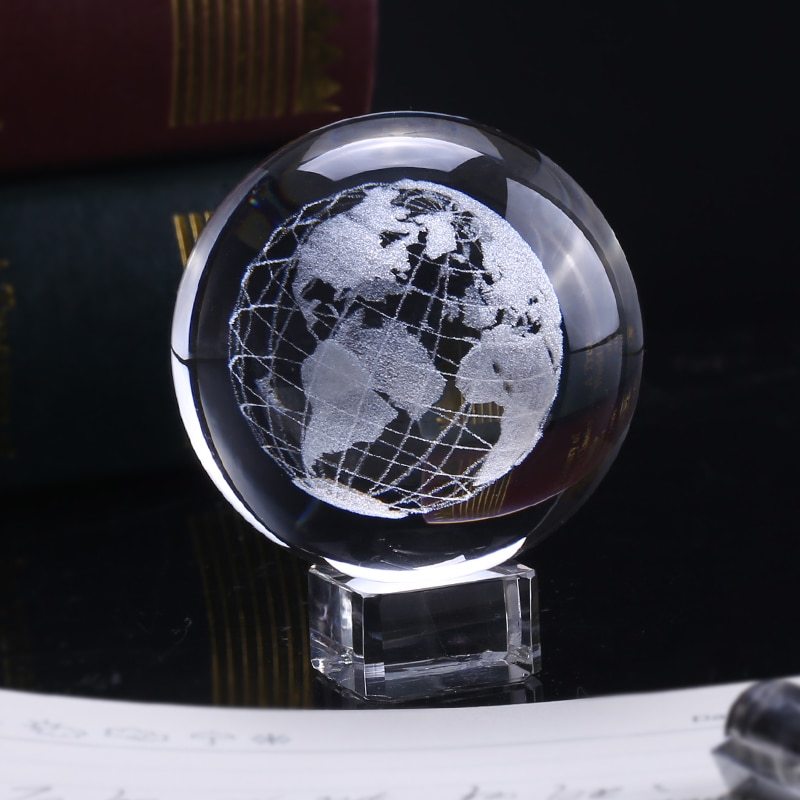 60mm 3D Crystal Earth Ball Glass Laser Engraved Miniature Earth Model Sphere