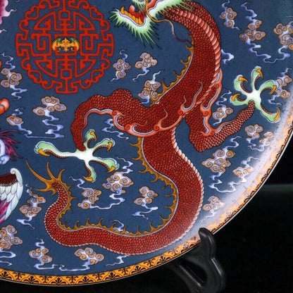 Old Chinese powder color porcelain Dragon phoenix plate Qianlong Mark