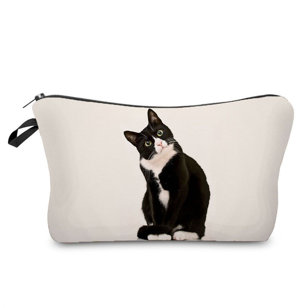 Makeup Bag Travel Storage Purse Mini Toiletry Bags Black Cat Print Cosmetic Case