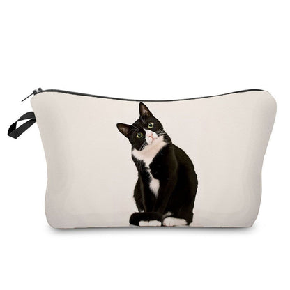 Makeup Bag Travel Storage Purse Mini Toiletry Bags Black Cat Print Cosmetic Case