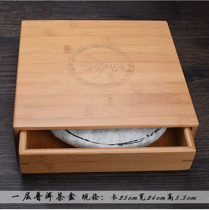 Bamboo Box For Pu'er Tea Storage Box For Pu'er Tea Cake Tea Drawer One/Two Layer