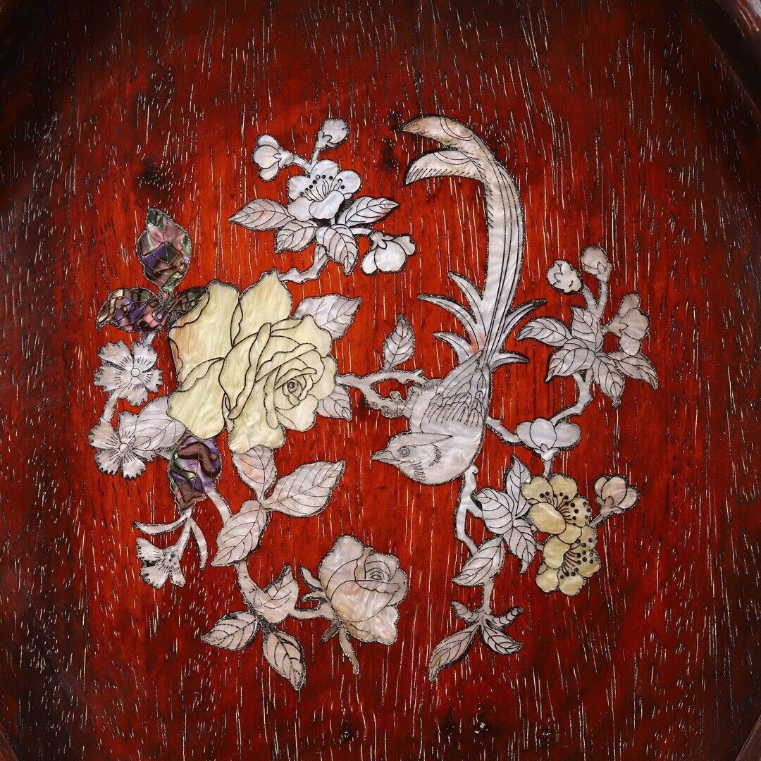 Precious solid wood, sandalwood wood carving, inlaid shell, cow hair, hexagonal