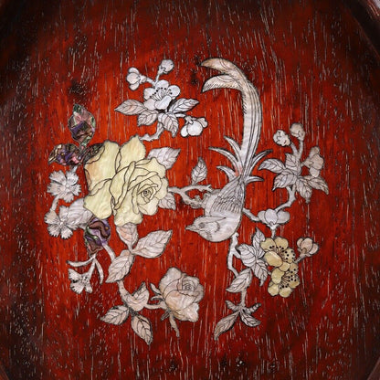 Precious solid wood, sandalwood wood carving, inlaid shell, cow hair, hexagonal