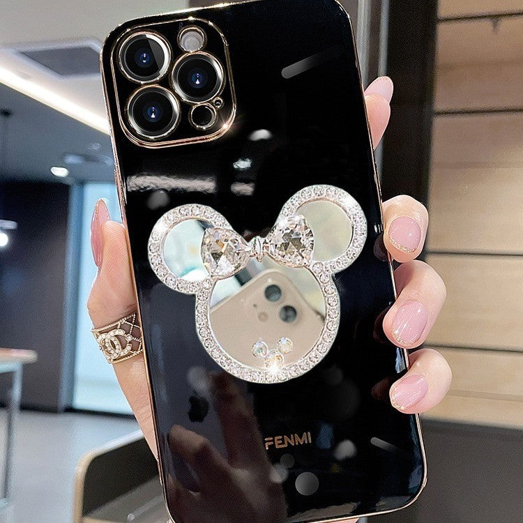 For iPhone 17 Pro Max/16/15 Cute Bling Mirror Holder Phone Case w/Chain 8 color