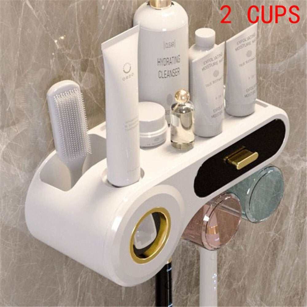 Wall Mounted Toothbrush Holder with Toothpaste Dispenser