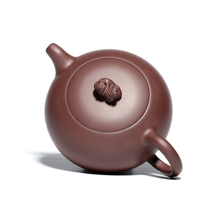 Marked Master Tea Pot Real Yixing Zisha Purple Grit Pot Mascot Statue On Lid New