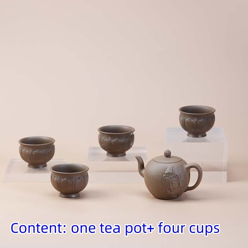 Tea Pot + 4 Matching Tea Cup Handmade Master Pot Yixing Zisha Clay Tea Set New