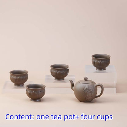 Tea Pot + 4 Matching Tea Cup Handmade Master Pot Yixing Zisha Clay Tea Set New