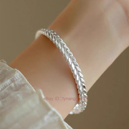Silver Plated Wheat Ear Bracelet for Women Safety Solid Smooth Surface Bracelet