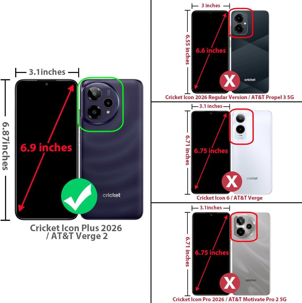 Compatible with Cricket Icon plus 2026 Case, AT&T Verge 2 5G Case, with Tempered