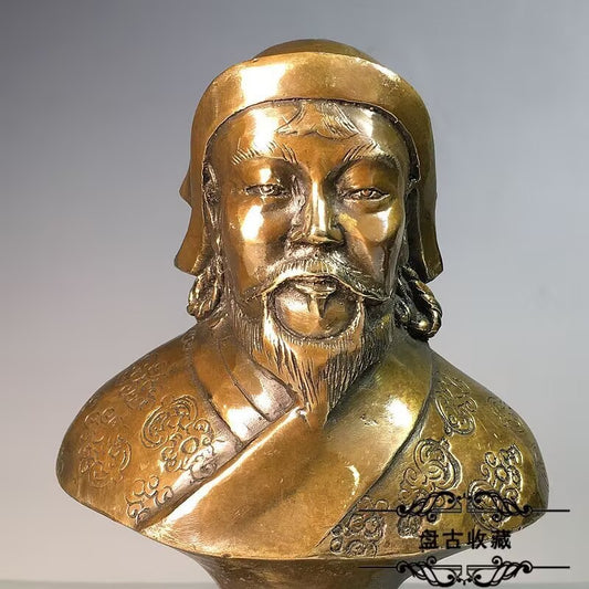 Brass Genghis Khan Bust Statue Mongol Empire King Conqueror Home Decor Collect