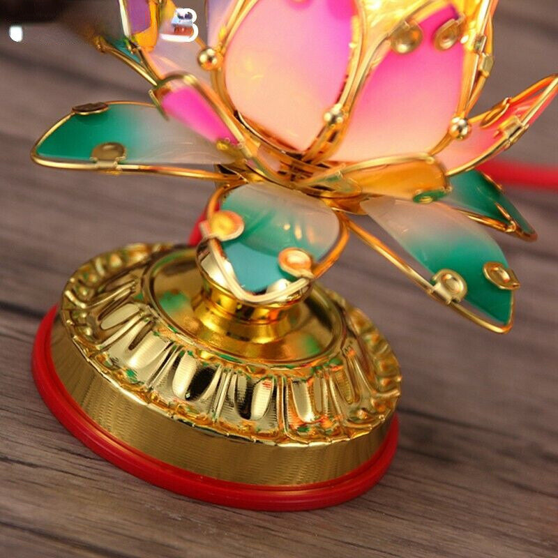 Pair 12cm Hall Worship Buddha Lotus Lamp Colorful Temple Shrine Lights New
