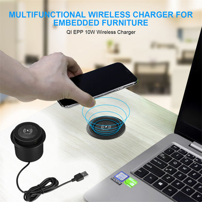 3 In 1 USB 10W Phone Desktop Wireless Charger Furniture Table Embedded Charger
