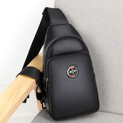100% Genuine Leather Crossbody Bag Chest Bag Hiking Sling Backpack Shoulder Bag
