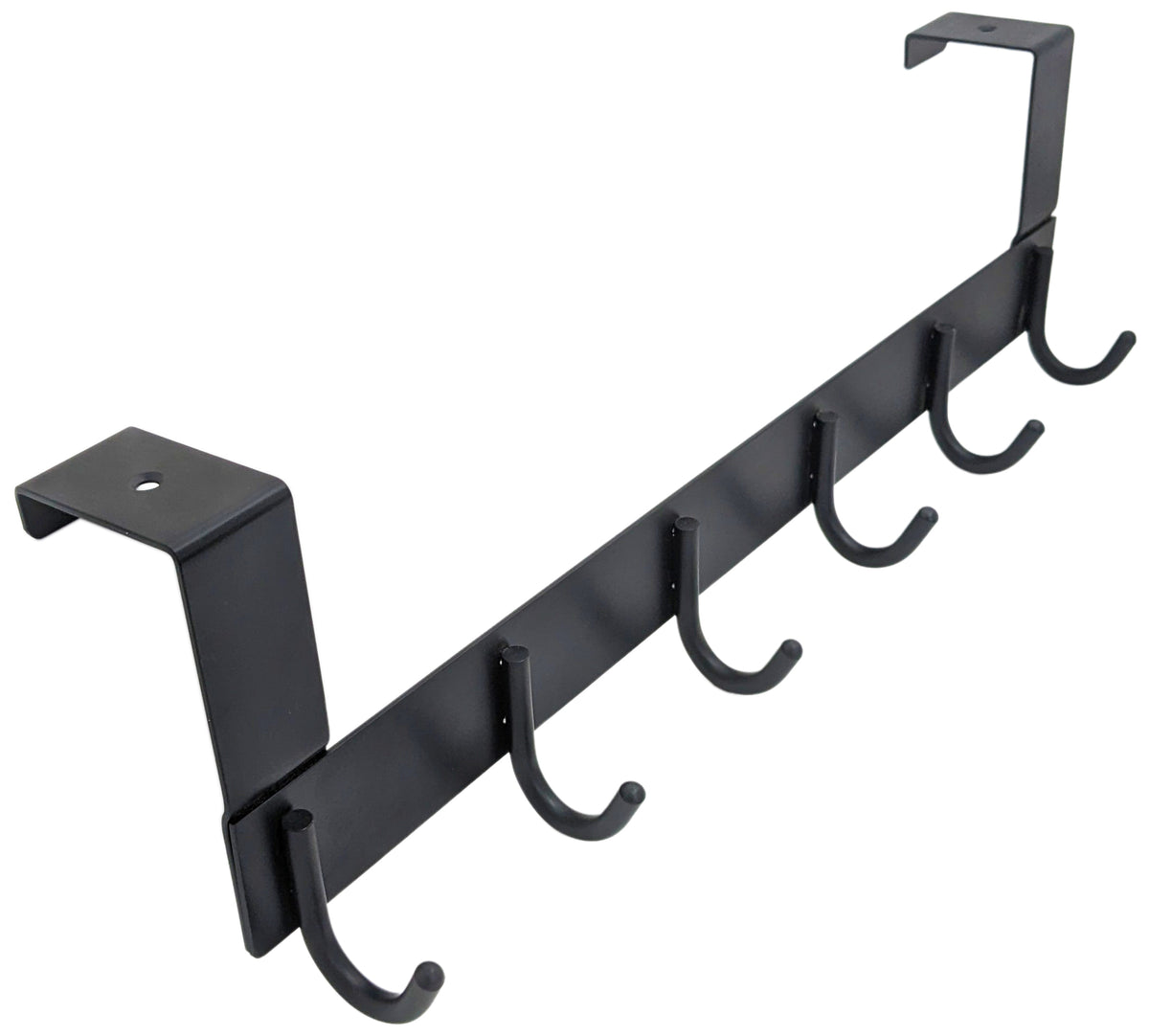 6 Hook Over-the-Door Hanger, Matte Black Color, Sleek Design, 16-Inch Length