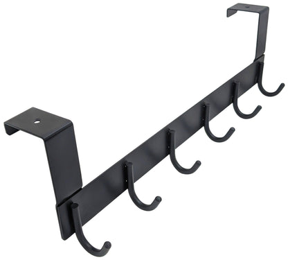 6 Hook Over-the-Door Hanger, Matte Black Color, Sleek Design, 16-Inch Length