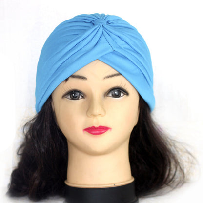 Women Stretchy Turban Hat Muslim Hat Solid Color Wrap Hijab Knotted Indian Caps