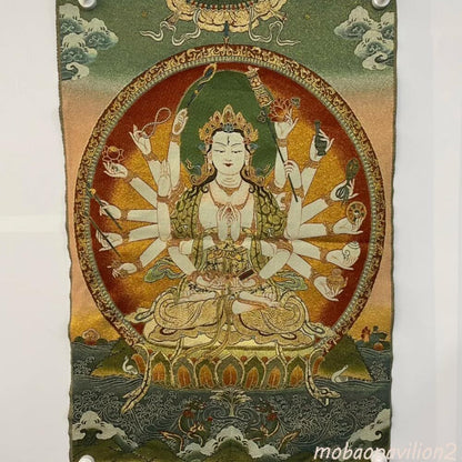 60cm Tibetan Thangka Embroidery Bodhisattva Buddha Wall Hanging Art Handicraft