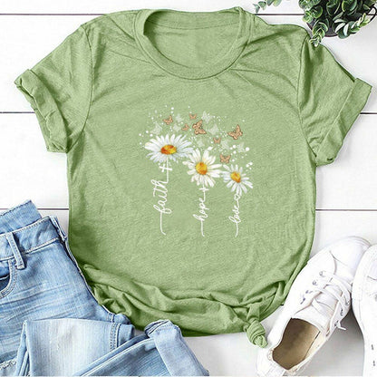 Women T-shirt Print Short Sleeve Casual Tee Short Regular Broadcloth Cotton XXL