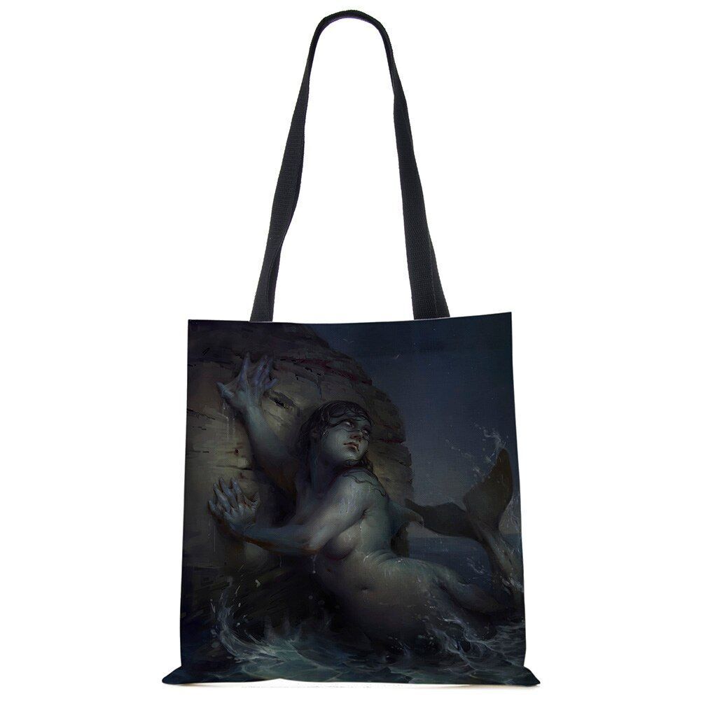 Mermaid Print Shoulder Bag Women Shopping Reusable Bags Large Travel Beach Bags
