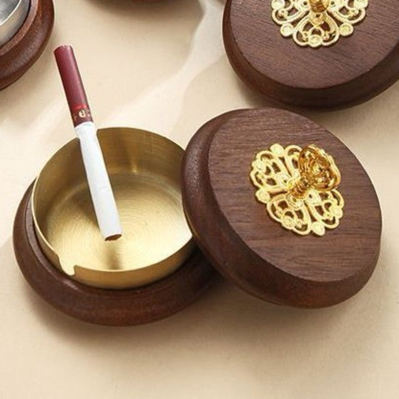 Solid Wood Car Ashtray 7×8.5cm 102g Stainless Steel Liner Anti-Ash Leak