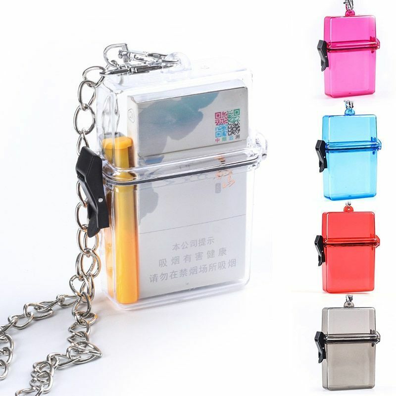 Cigarettes Box Holders Transparent Tobacco Case W/ Chain Ins Acrylic 72x29x112mm