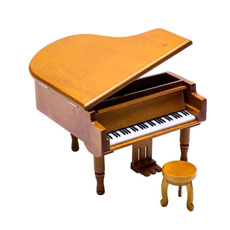 Piano Music Box Round Stool Jewelry Storage Christmas Birthday Tone 5.9x4.9x3.7"