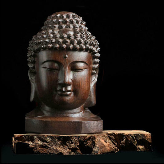 Chinese Wood Carved Shakyamuni Amitabha Buddha Tathagata Head Statue Decoration