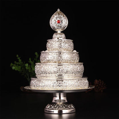10.8" New Silver Color Manza Tray Tantric Alloy Auspicious Engraved Buddhism