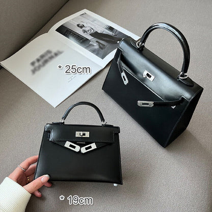 19/25 Trapezoid Glossy Real Leather Flap Tote Handbag Shoulder Bag Purse Fashion