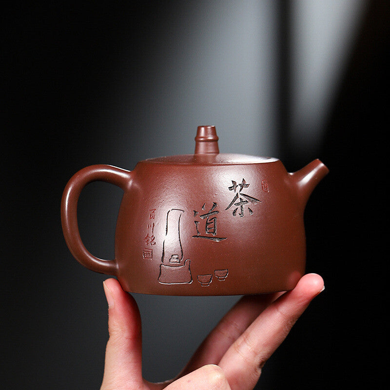 Handmade Tea Pot Marked Ball Shaped Infuser Holes Real Yixing Zisha Purple Clay