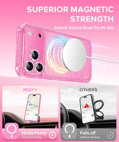 for Iphone 17 Pro Case for Women, Compatible with Magsafe, Clear Glitter Shockpr