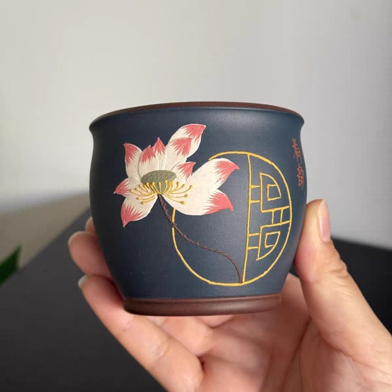 200ml Chinese Tea Cup Handmade Lotus Flower Relief Original Ore Yixing Zisha Cup