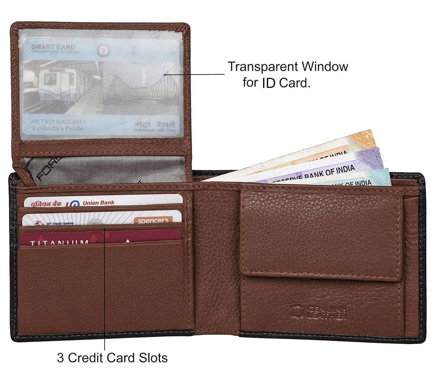 NEW BLACK/REDWOOD BI-FOLD LEATHER MEN'S WALLET RFID PROTECTION GIFT ITEM