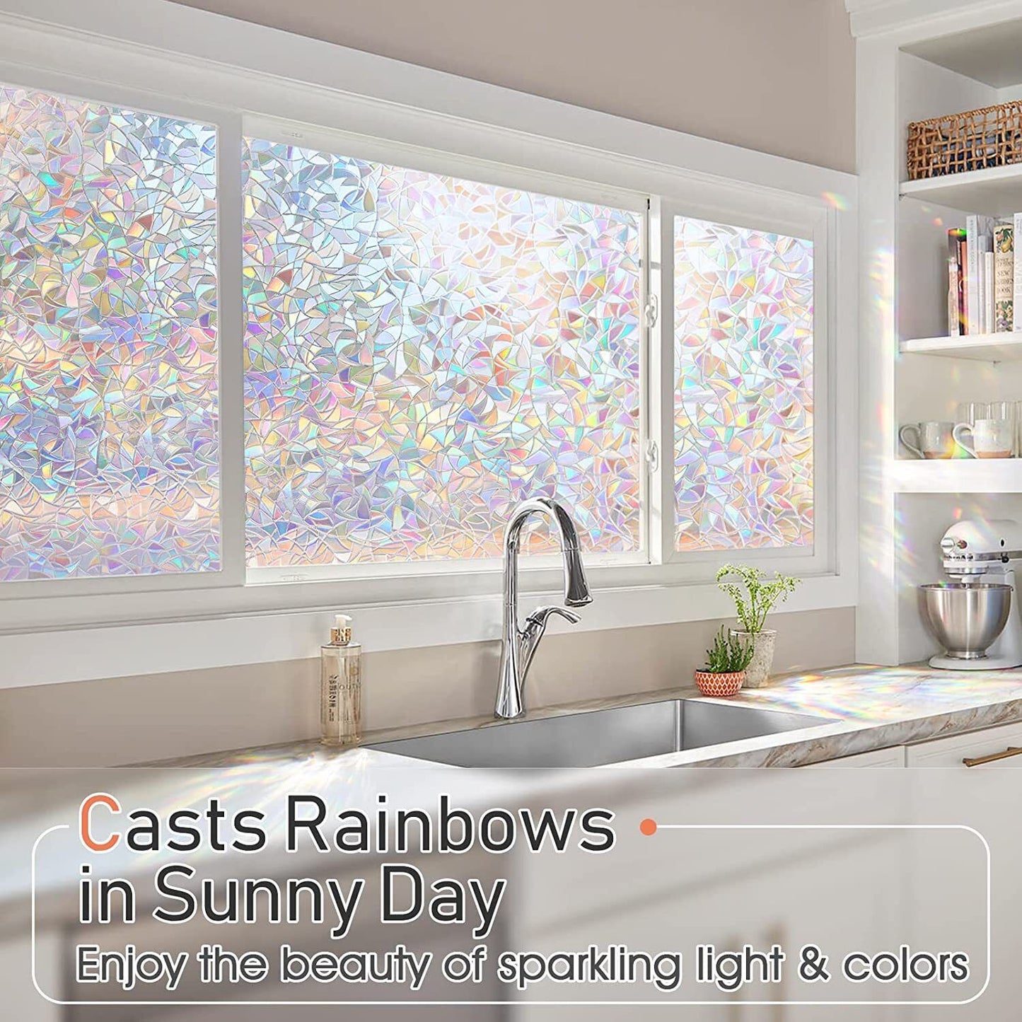 3D Rainbow Glass Privacy Film Stained Static Cling Sticker Frosted Window Decor