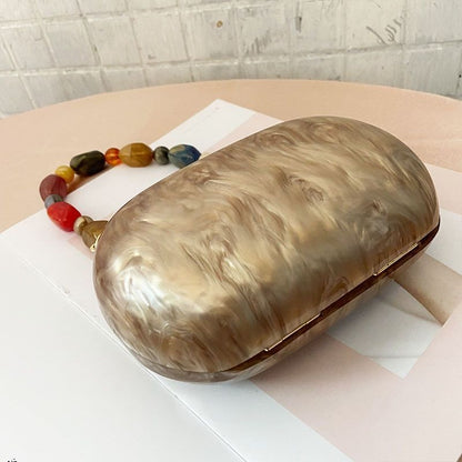 Fashionable Wallet Acrylic Bag Round Luxury Marble Brown Handbag Vintage Clutch