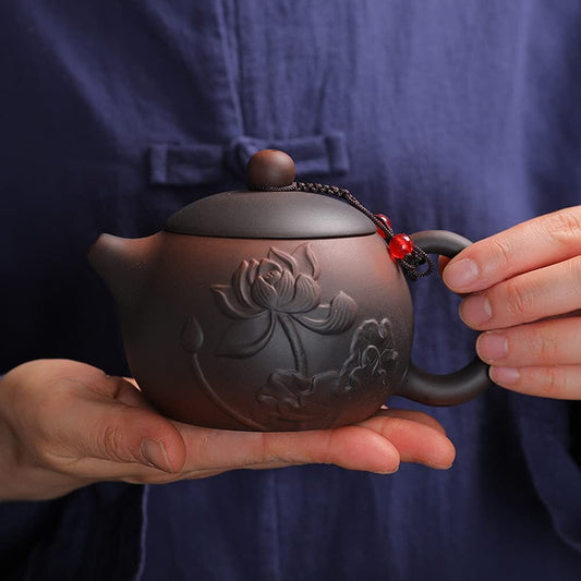 300ml Purple Clay Pot Handmade Lotus Teapot Household Tea Set Kung Fu Tea