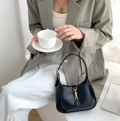 Retro Women Lock Hobo Bags Crossbody Shoulder Bag Niche Black White Pink Handbag