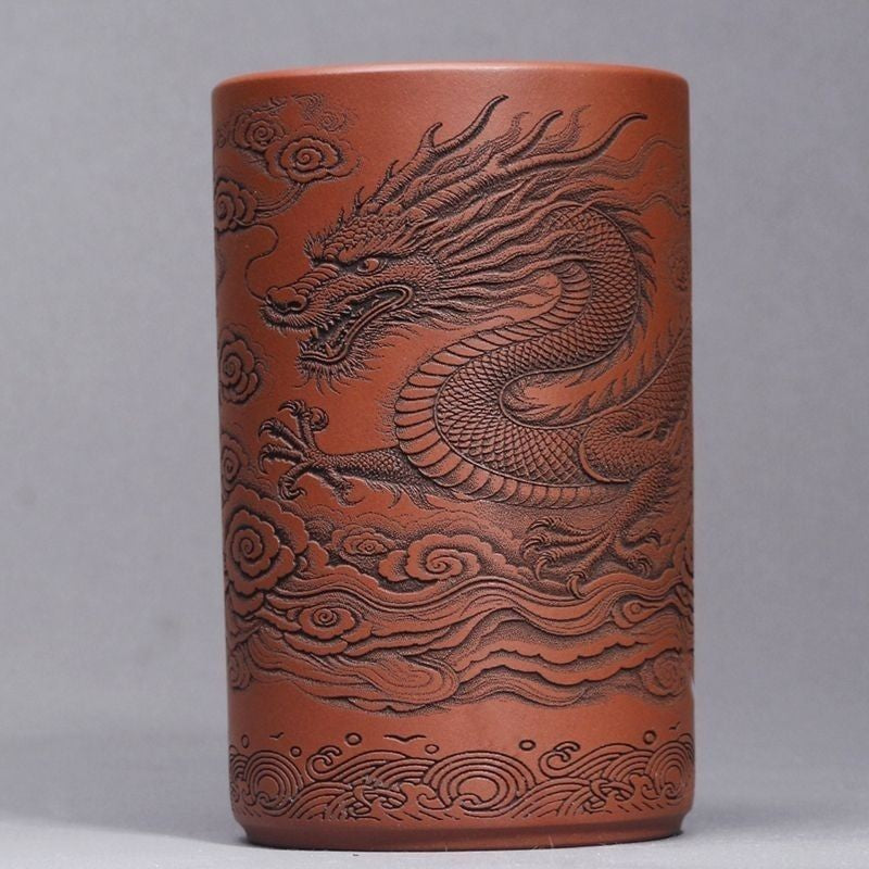 Yixing Purple Clay Cup Hand Carved Dragon Tea Cup 150ml Red Clay Teacup