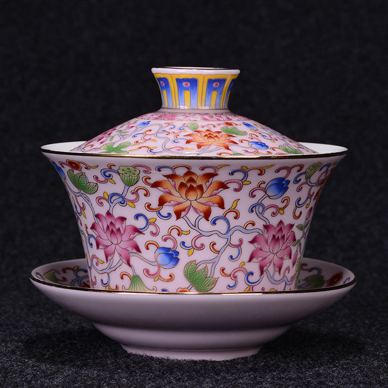 340ml Chinese Gaiwan Porcelain Bigger Tureen Lid Covered Bowl Tea Cup Saucer