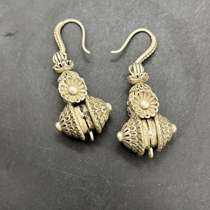 Vintage Silver-Tone Gourd Earrings Tibetan Ethnic Style Pair