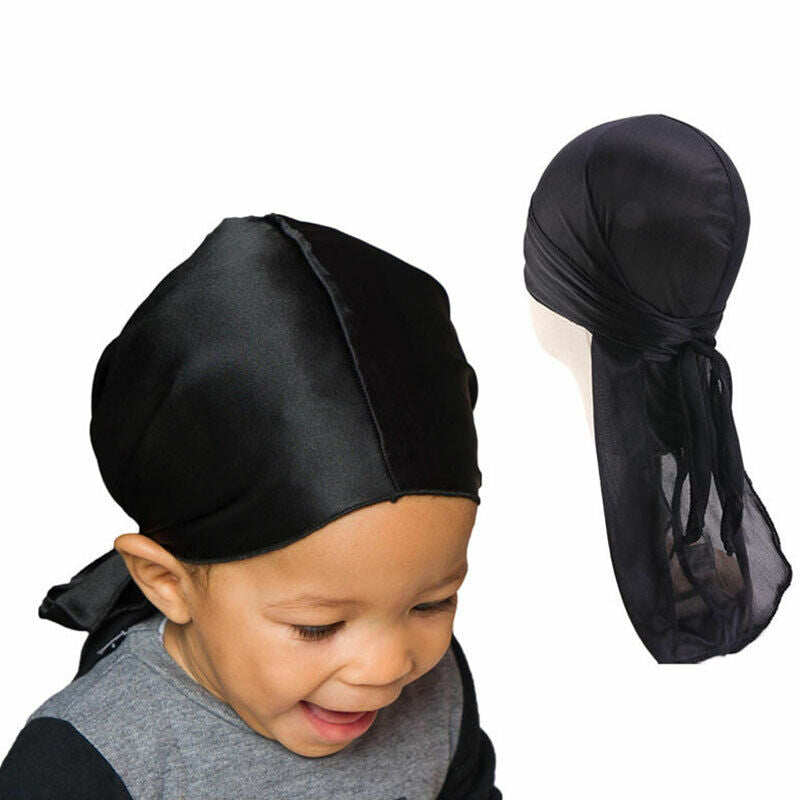 Silky Durag For Kids Boys Long Tailed Pirate Hat Hip-Hop Bandanas Doo Rag Turban