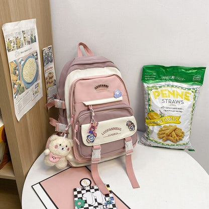 Patchwork Badge Woman Backpack Waterproof High School Bags 31*15*44 /30*13*41 CM
