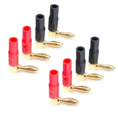 8pcs Angled Banana Plugs Strain Relief Gold 4mm for AV Receiver Home Theater