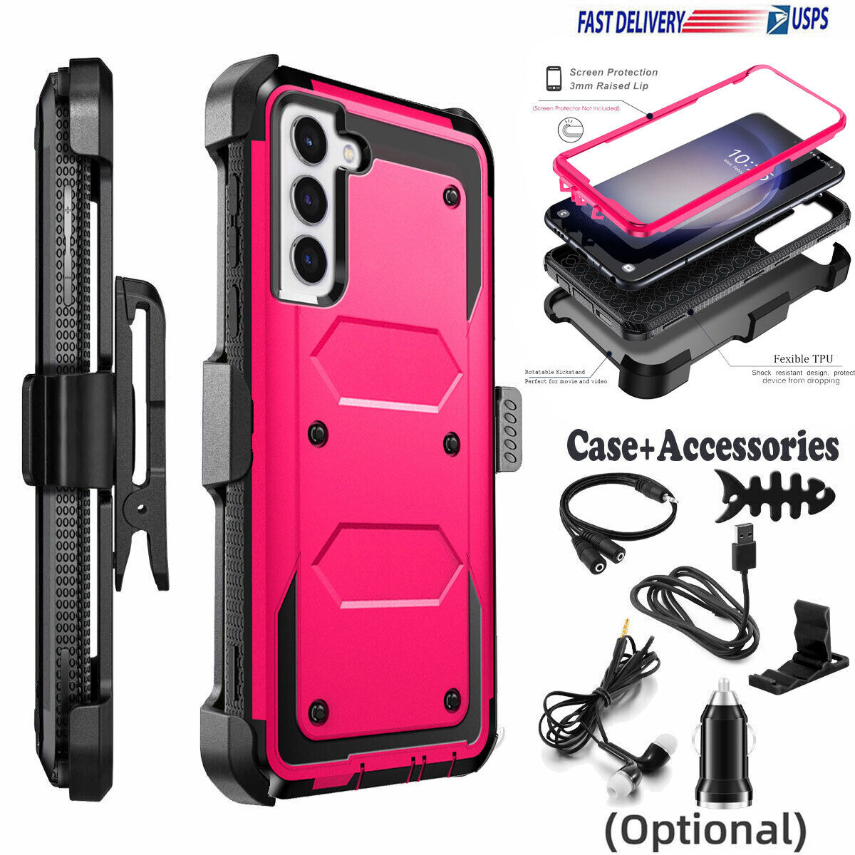 For Samsung Galaxy S22 S23 Ultra 5G Holster Case Belt Clip Stand Cover Accessory