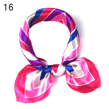 Women Small Print Silk Scarf Striped Headband Handle Bag Wristband Fashion