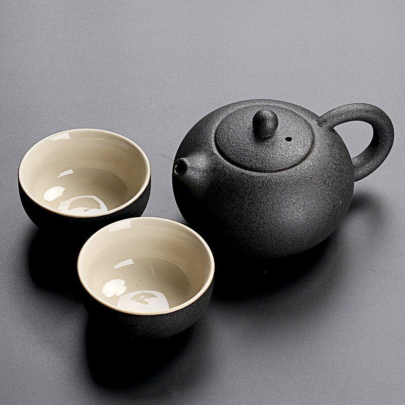 Solid Drinkware Ceramic Teapots Traditional Japanese Style Black Crockery Teacup