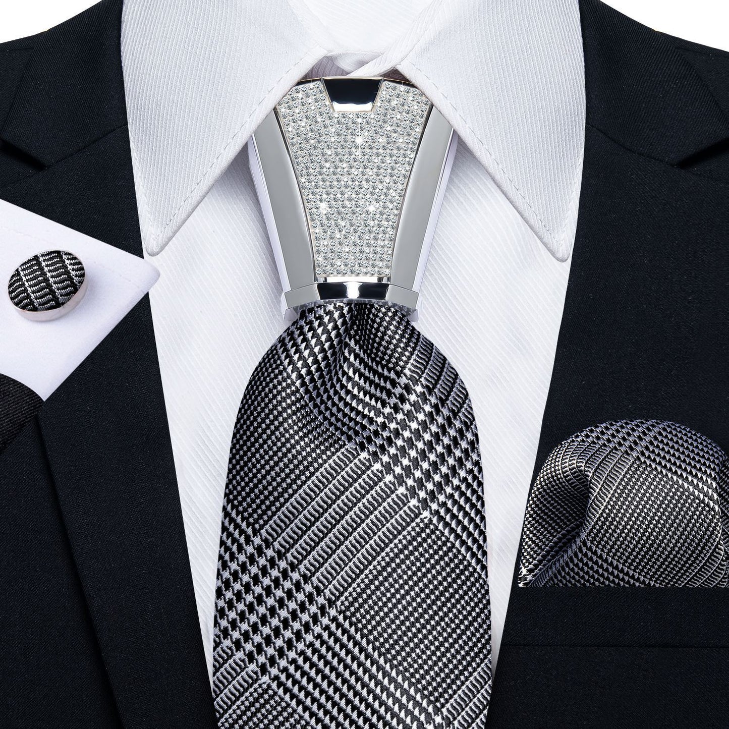 Men Necktie 3Pcs Luxury Striped Ties Cufflinks Pocket Square Wedding Accessories