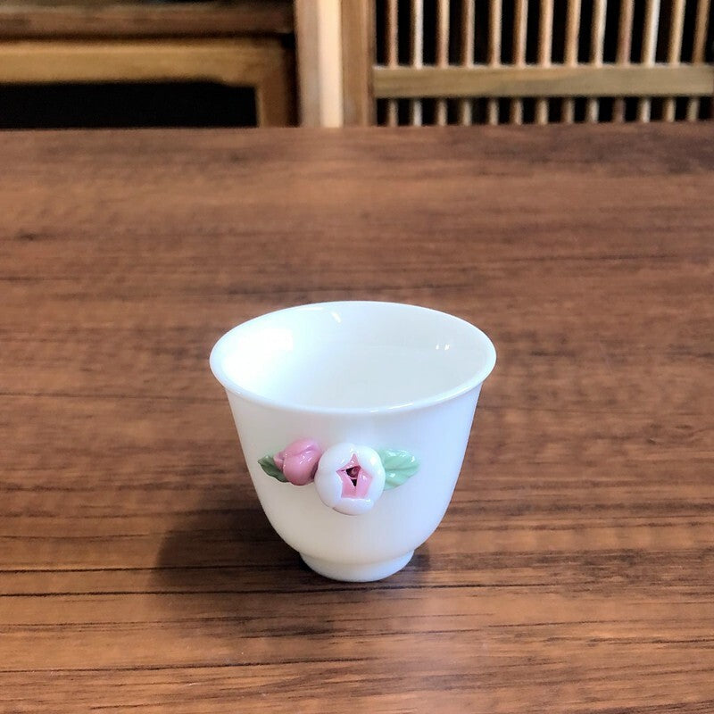 Artful Porcelain Teaset Gaiwan Matching Cup Tea Plate Tray Ceramic Floral Relief